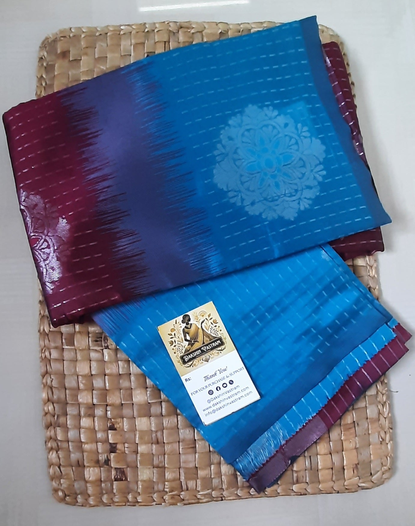 Rear view of the Soft Art Silk Saree, showing the beautiful drape and fine silk quality.