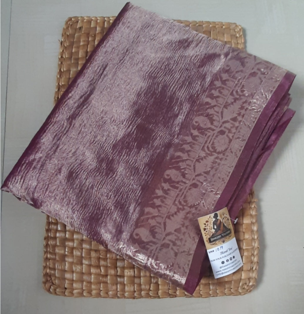 Front side view of Tissue Banarasi Saree with organic silk fabric and intricate craftsmanship