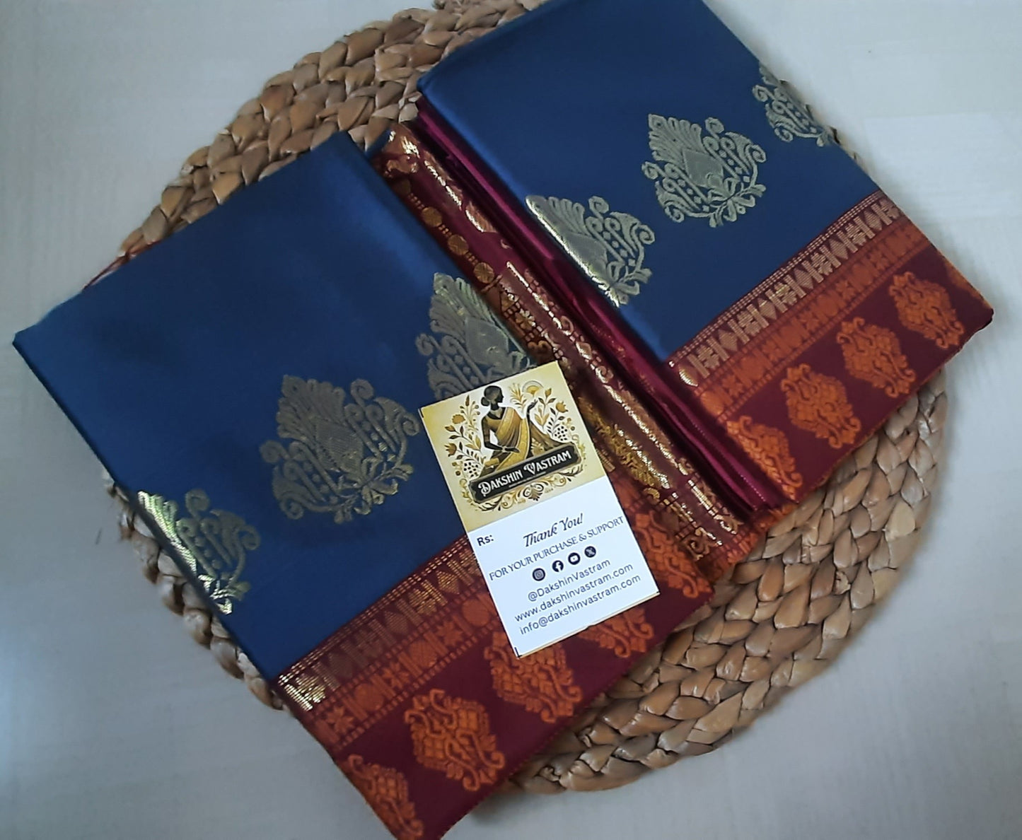 Saree rear view: Back view of Soft Semi Silk Saree, emphasizing its refined look and lightweight feel.
