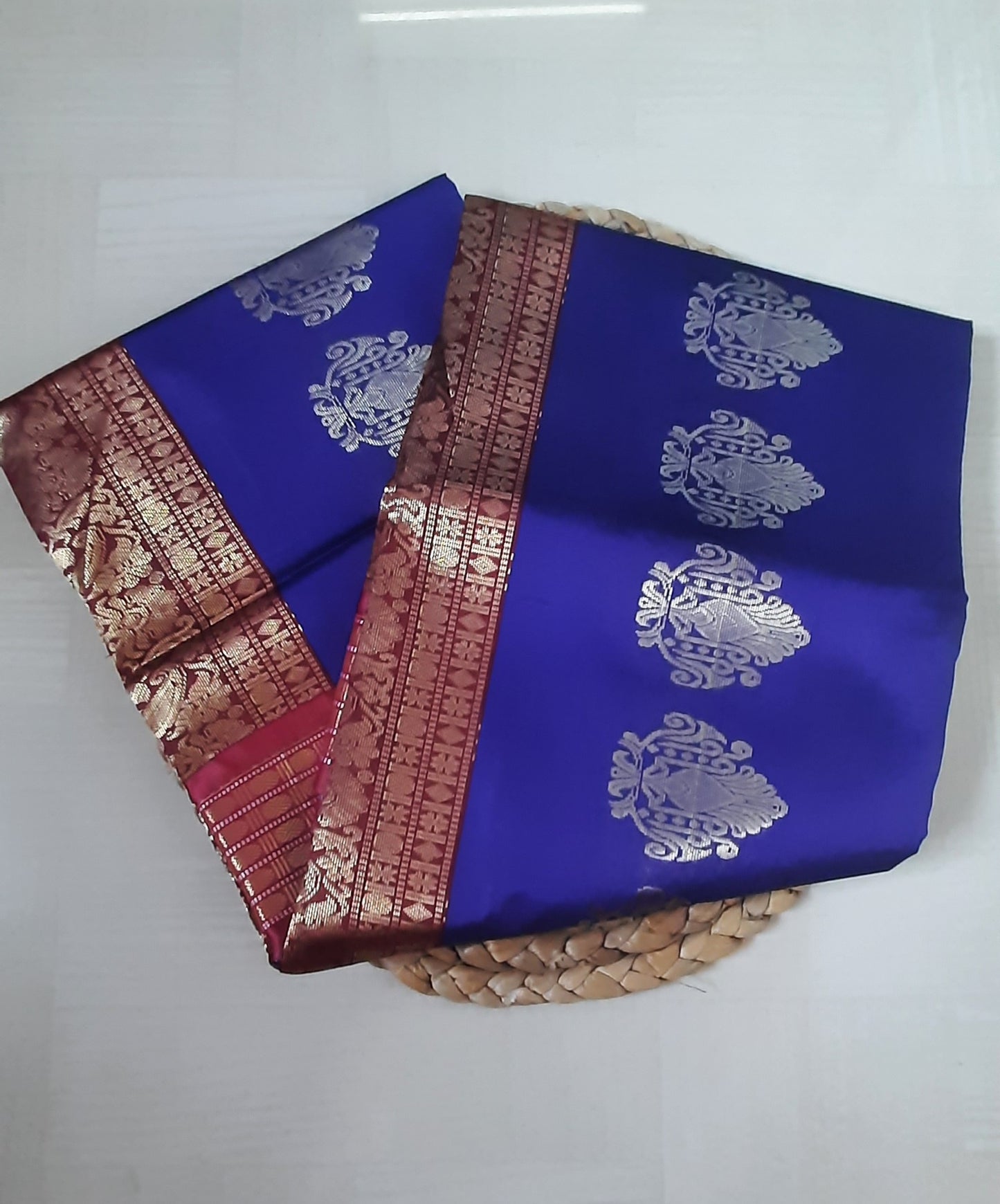 Saree rear view: Back view of Soft Semi Silk Saree showing soft, seamless drape and refined elegance.