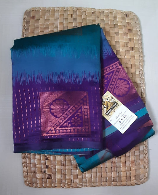 Saree Side View: Side view of the Soft Art Silk Saree, highlighting its beautiful fall and luxurious fabric.