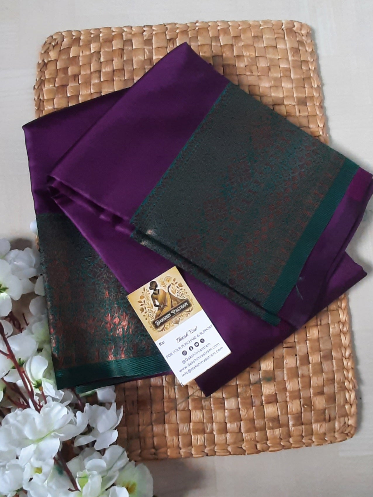 Rear view highlighting the elegant drape and fine texture of the Mow Silk Saree.