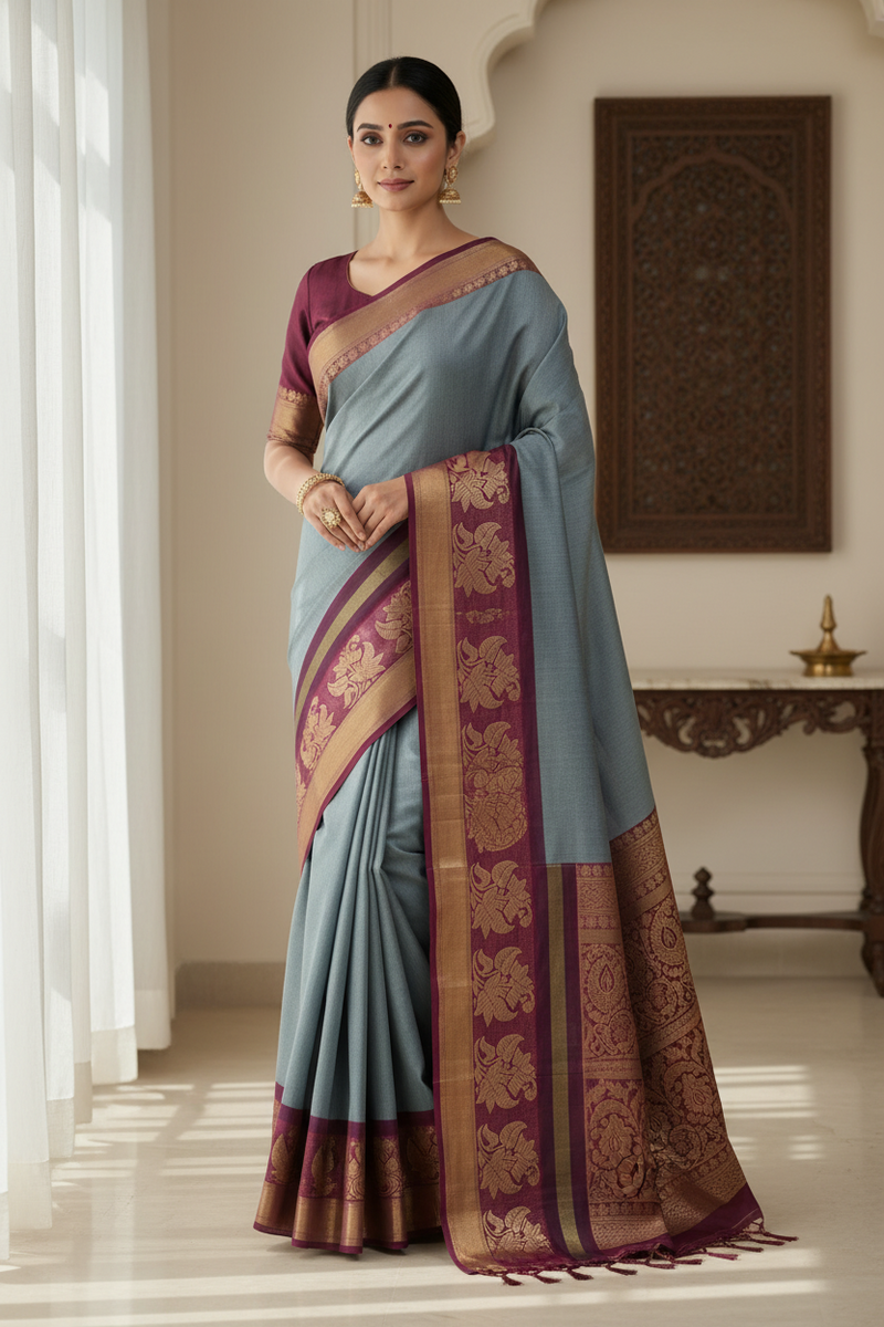 Buy Copper Pet Saree Online India | Organic Handloom Sarees - Dakshin Vastram
