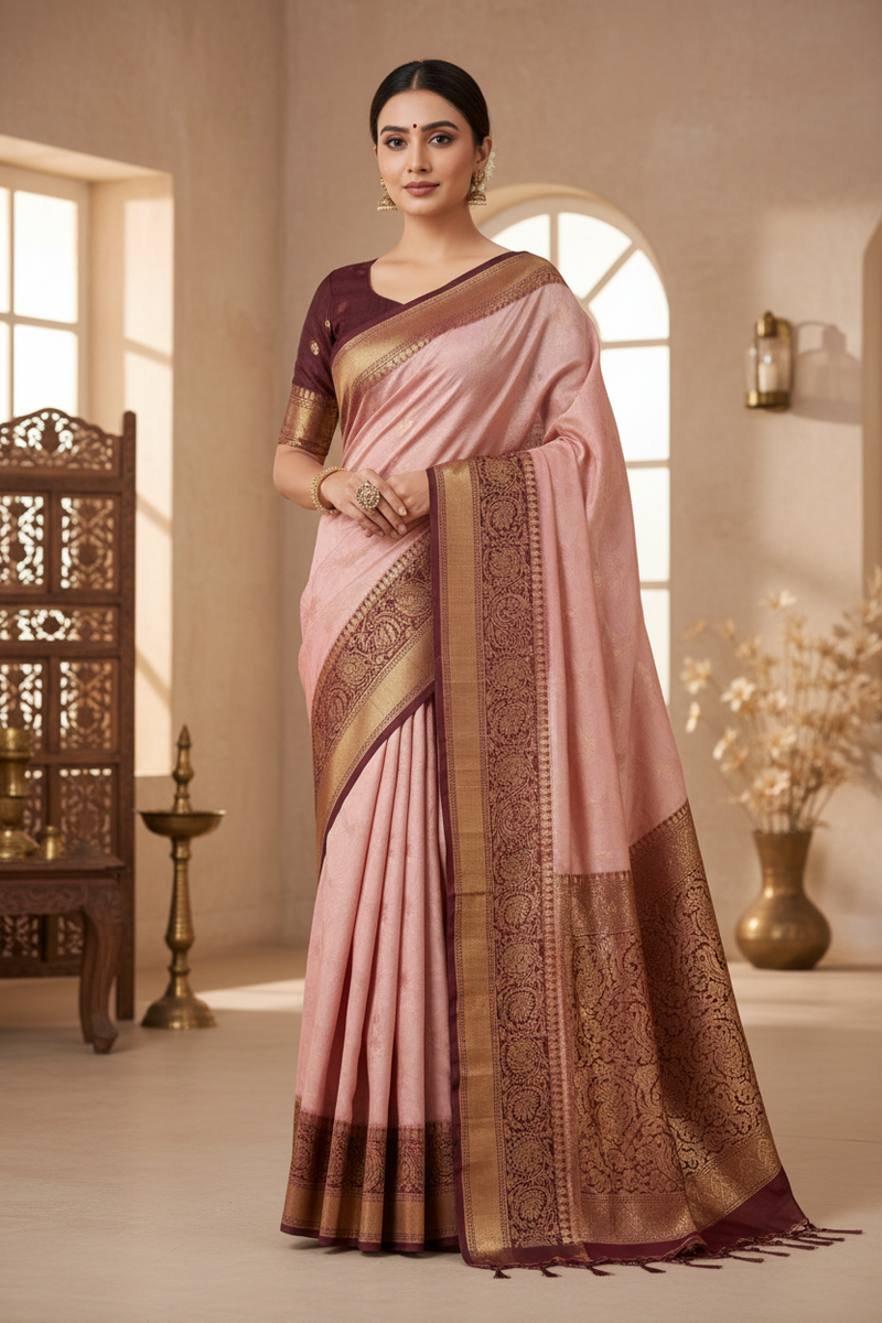 Butter Silk Saree showcasing luxurious drape and smooth, buttery texture for elegance and comfort.