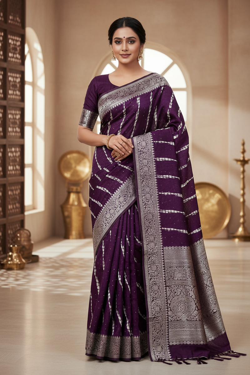Buy South Indian Saree online – Sequins Silk Saree front view