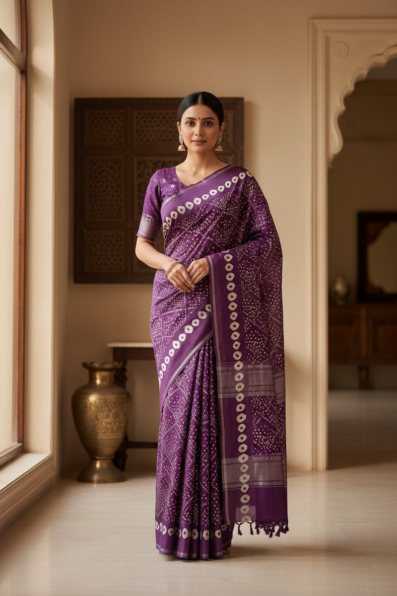 Front view of Soft Art Silk Saree, showcasing the elegant drape and luxurious texture, ideal for both festive and casual occasions.