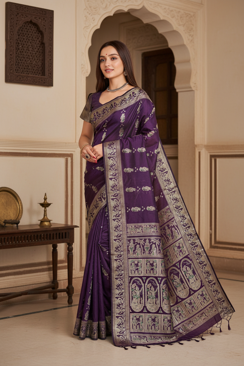 Swarnachari pure silk saree with golden motifs and soft drape