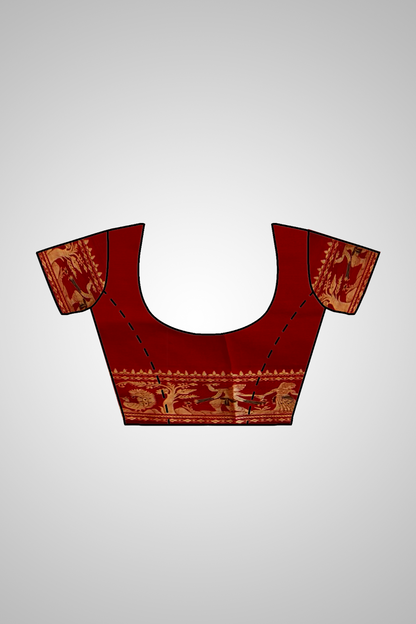 Shop Baluchari Saree with blouse – View showing matching blouse pairing