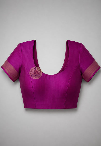 Close-up of blouse piece of Bishnupur Pure Katan Silk Saree featuring hand-woven traditional border detailing in fine pure Katan silk by Dakshin Vastram — understated, assured, and simply enough