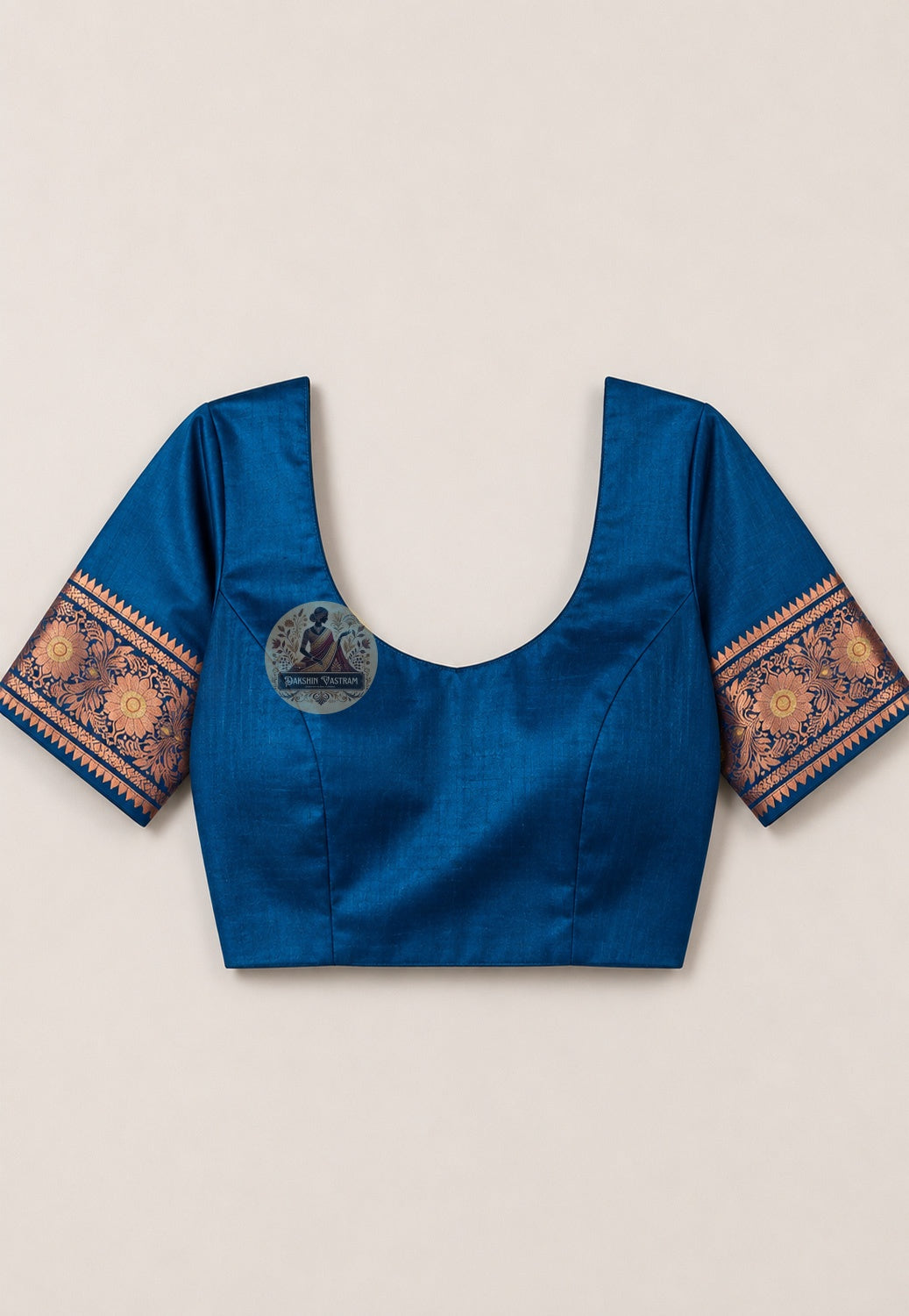 Matching unstitched blouse piece of premium Swarnachari silk saree in pure handloom silk with patiently woven golden zari border trim, included with saree for tailoring