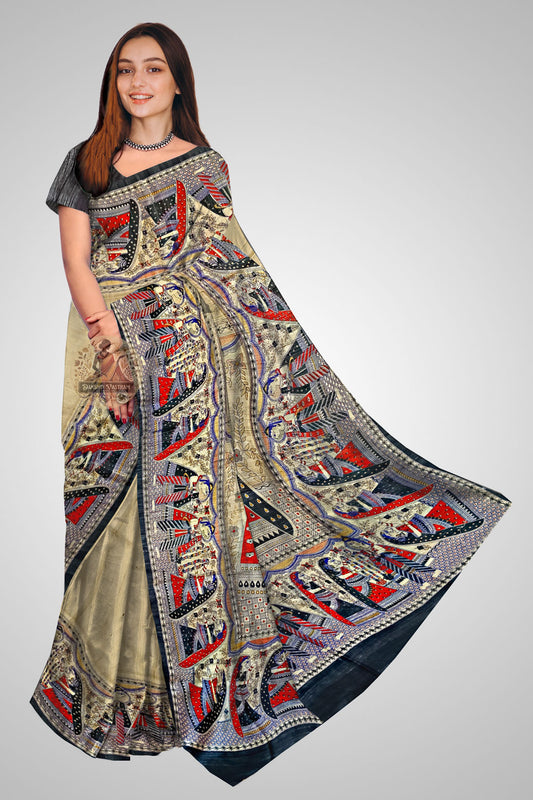 Buy Tussar Saree online – Handloom Tussar front view with textured silk