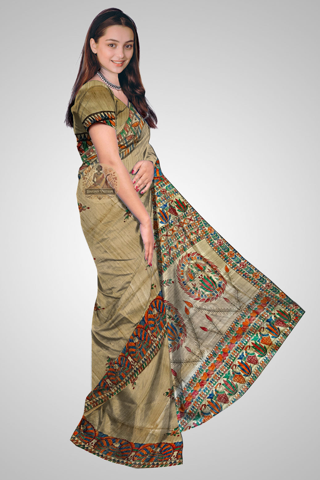 Shop Raw Tussar Saree Online – Side profile of natural textured silk