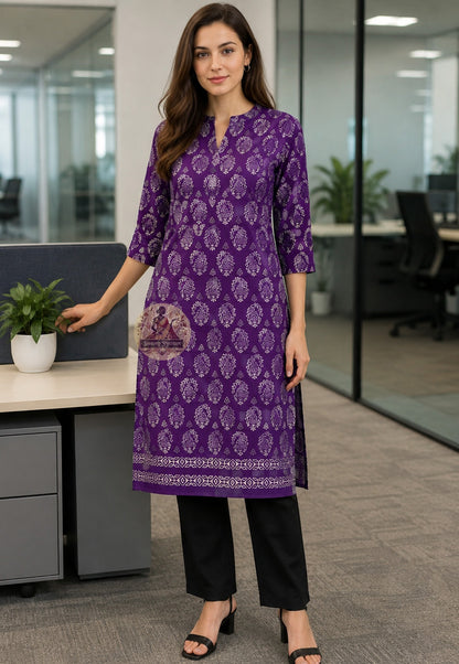 Front view of Baluchari Silk Kurti Piece with hand block print geometric chevron and paisley buti repeat Bishnupur West Bengal