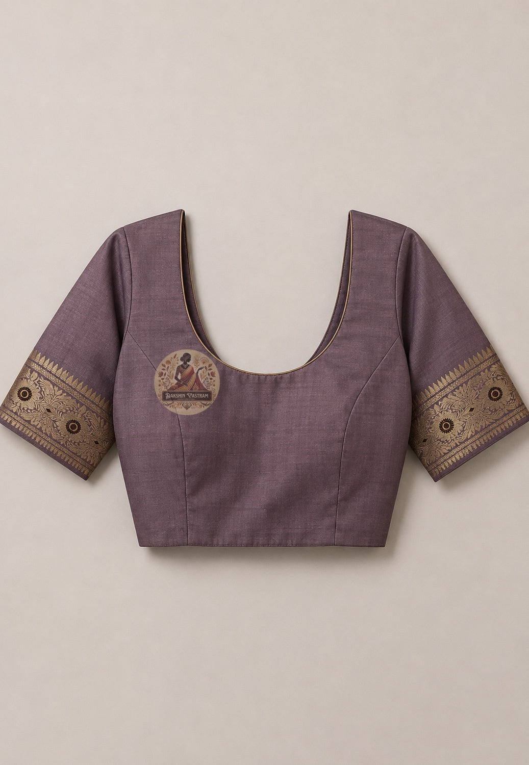 Matching unstitched blouse piece of Swarnachari silk saree in pure handloom silk with golden zari declaration border trim, included with saree for tailoring to complete the statement