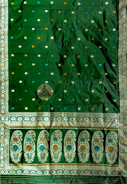 Close-up of Bishnupur Baluchari silk connoisseur's saree showing narrative silk thread figure density motif clarity and pure silk ground woven on traditional Bishnupur handloom
