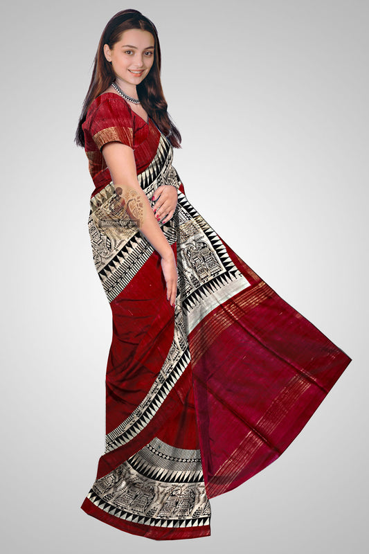 Shop Indian Tussar Saree – Artisan-woven drape side view