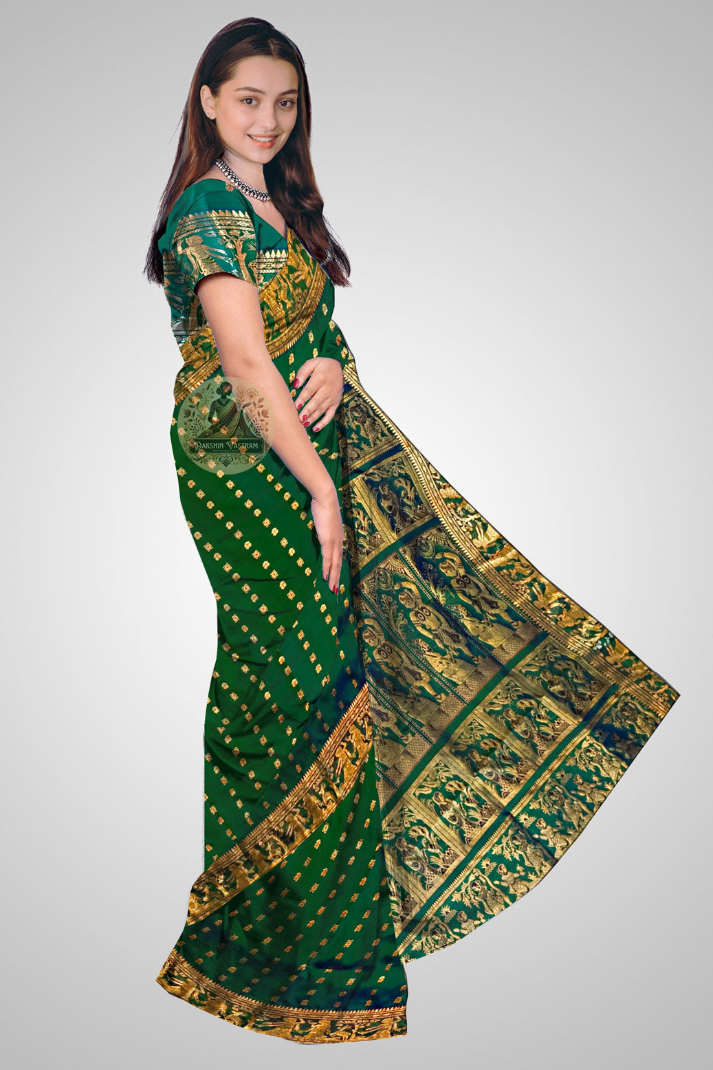 Shop Traditional Swarnachari Saree online – Side pleats and zari detail