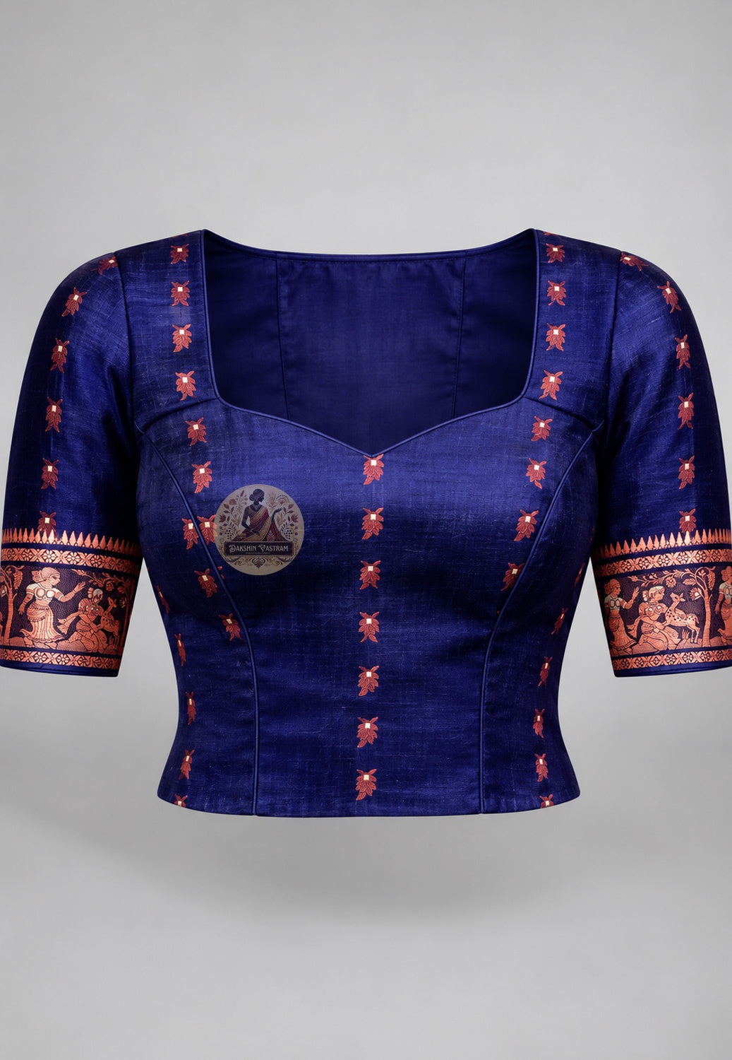 Matching unstitched blouse piece of Swarnachari silk saree in pure handloom silk with golden zari tradition border trim, included with saree for tailoring to fit