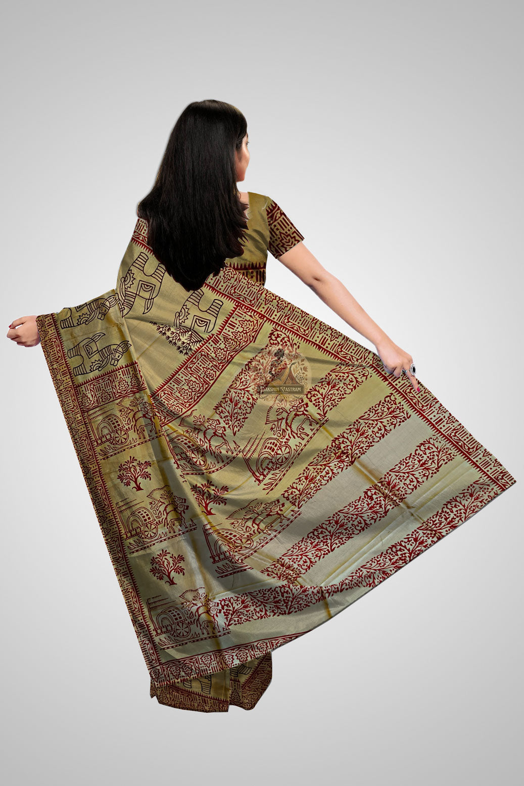Shop authentic Bengal Silk online – Rear pallu design view
