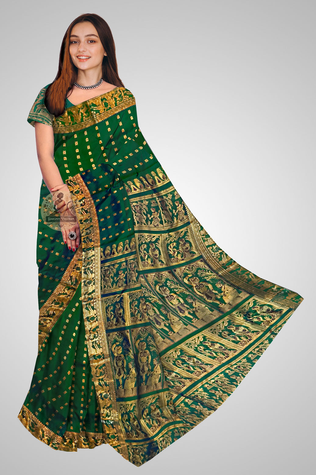 Buy Swarnachari Pure Silk Saree online – Front view of handwoven design