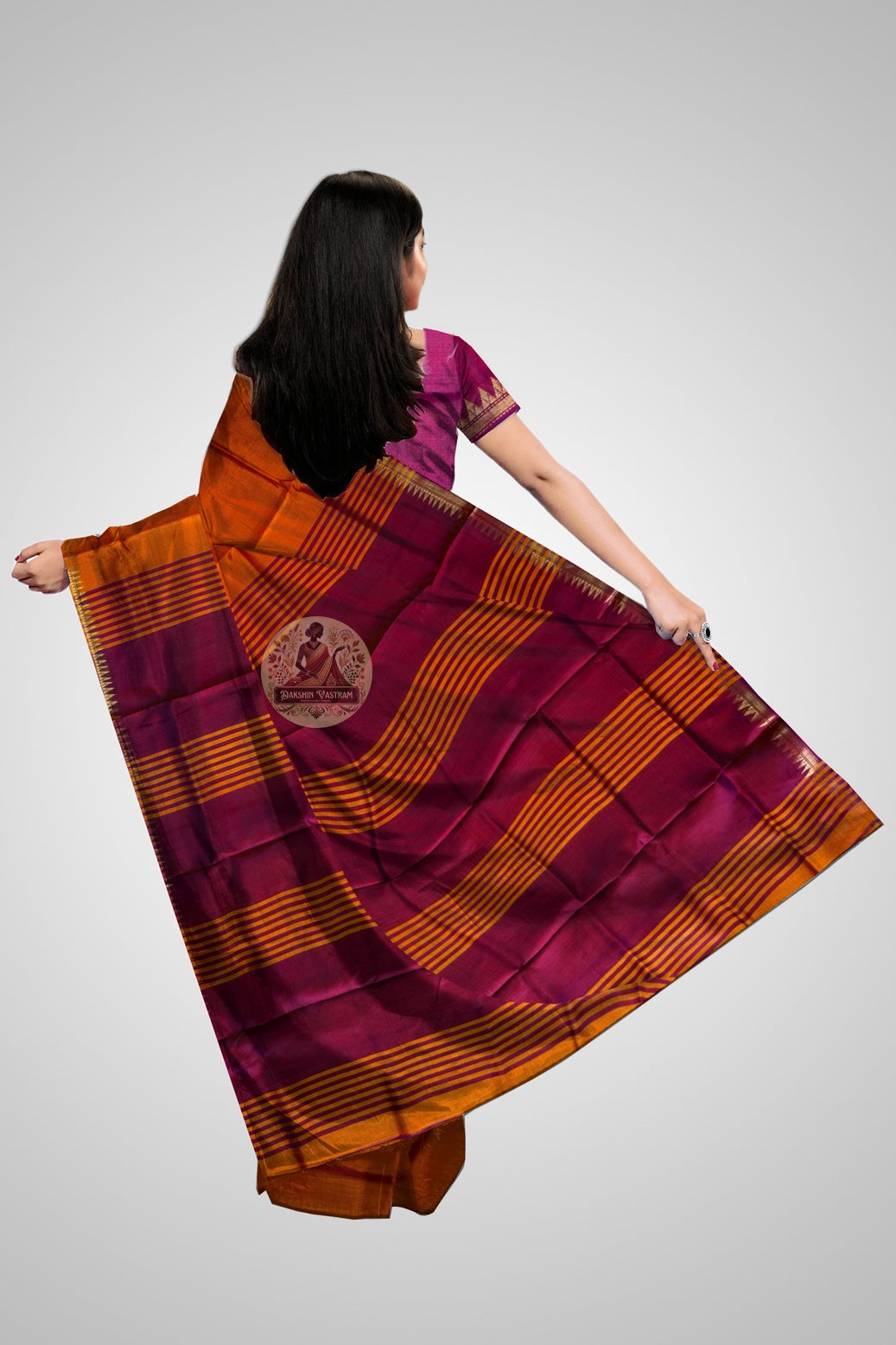 Shop Katan Silk Saree online – side drape showing smooth silk texture