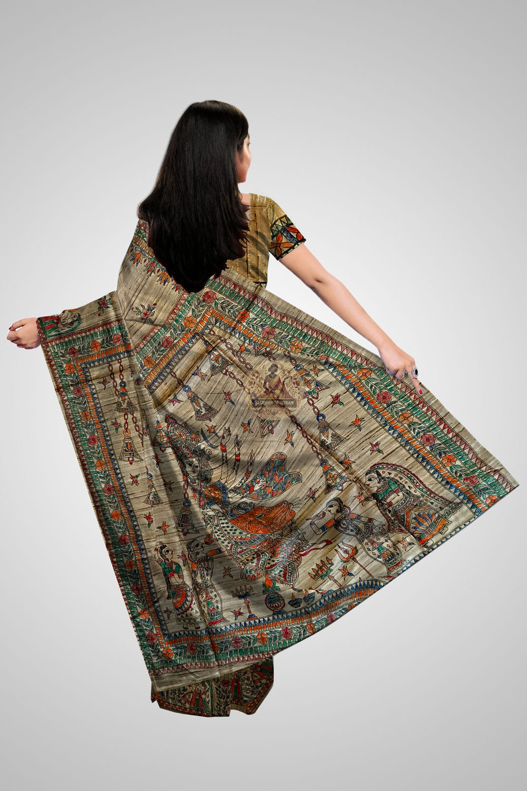 Buy Ghicha Tussar Sarees – Rear view with rich pallu texture