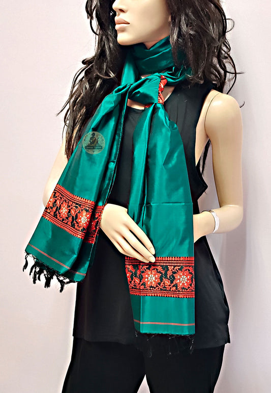 Shop handcrafted silk stoles – Draped side profile view