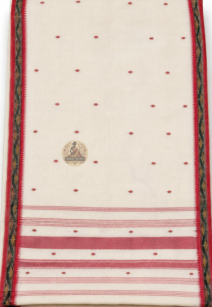 Close-up of handwoven weave texture on pure cotton saree from West Bengal artisan loom
