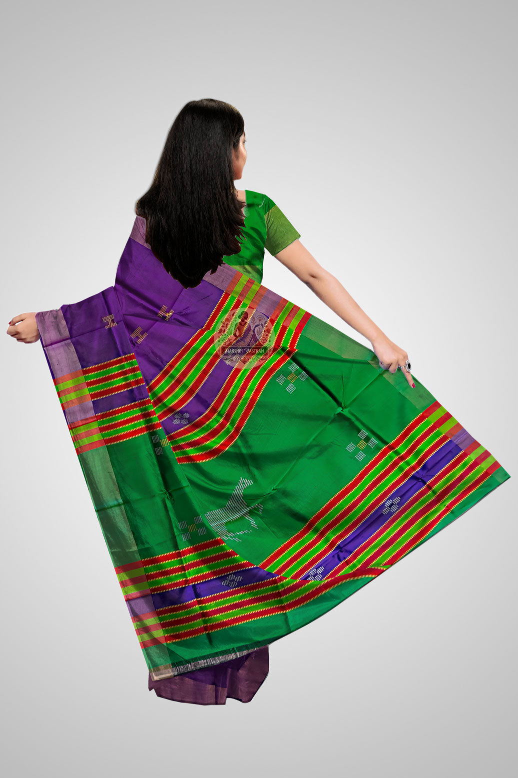 Buy Pure Katan Silk Sarees – Rear view showcasing elegant pallu design
