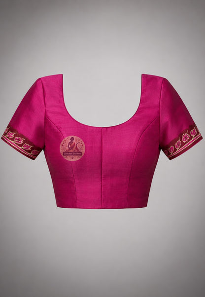 Blouse piece of Bishnupur Katan silk saree with handwoven Bengal border detailing, heirloom silk, festive occasion