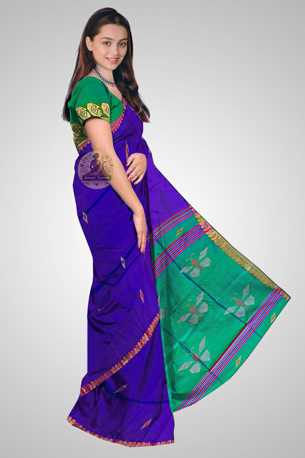 Shop Traditional Silk Saree – Side view showing rich drape