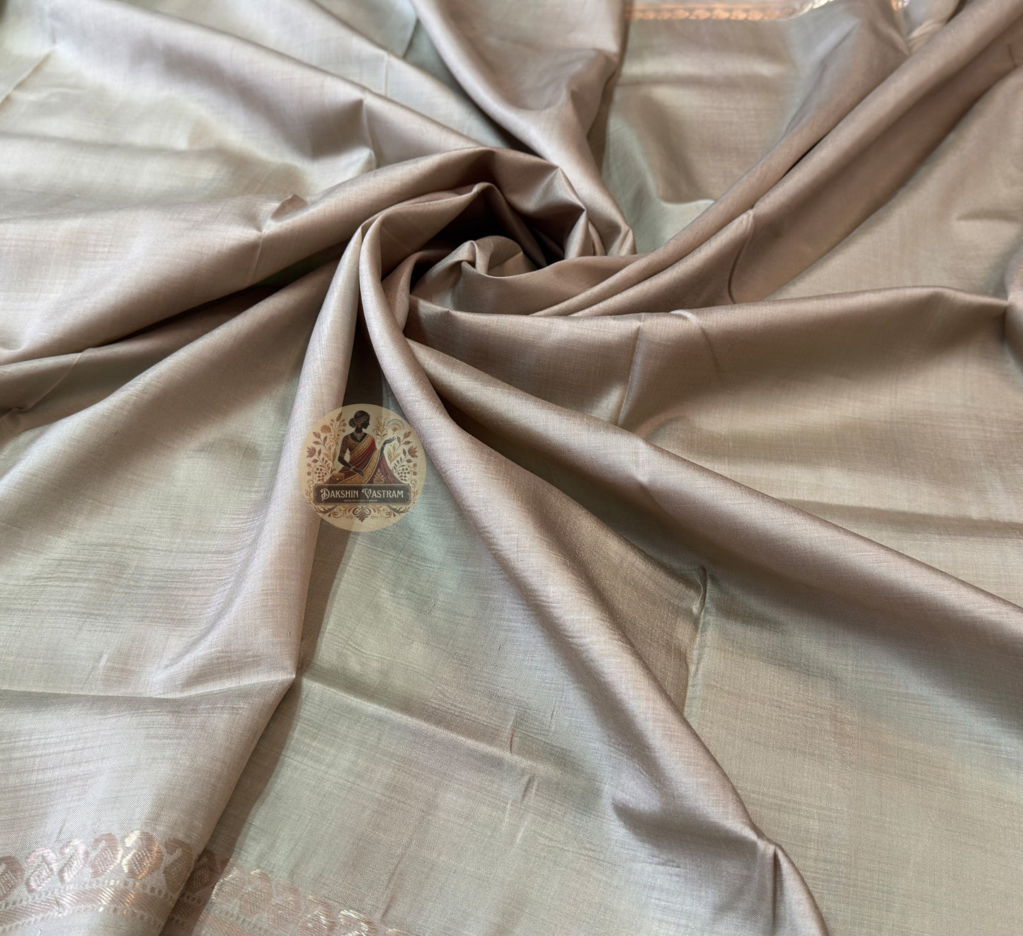 Close-up of pure Katan silk weave texture on Bishnupur handloom saree showing natural sheen