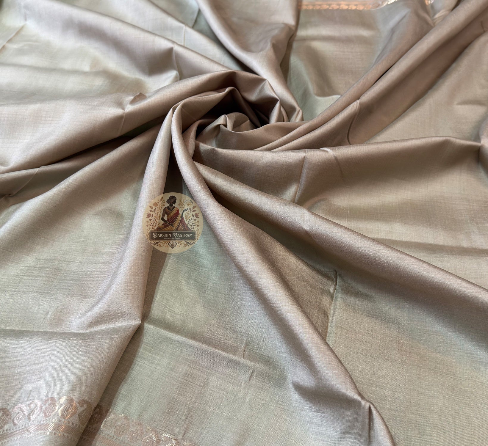 Close-up of pure Katan silk weave texture on Bishnupur handloom saree showing natural sheen