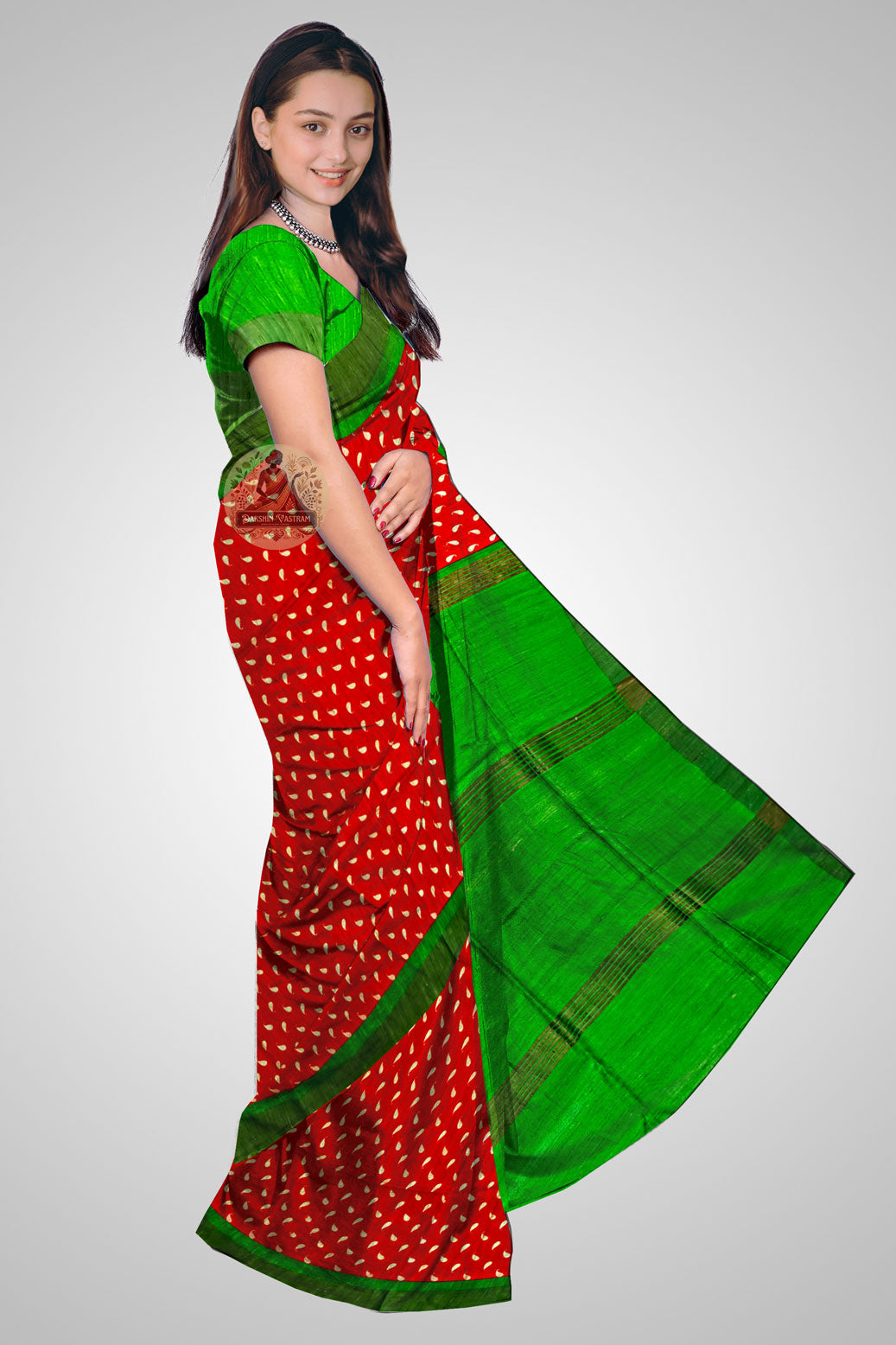 Order Tussar Raw Silk Saree – Side view featuring elegant woven drape