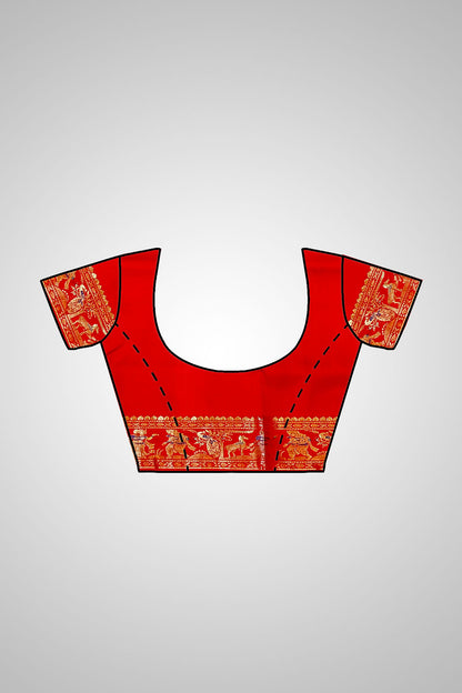 Buy Swarnachari Saree online – Blouse and pallu matching ensemble view