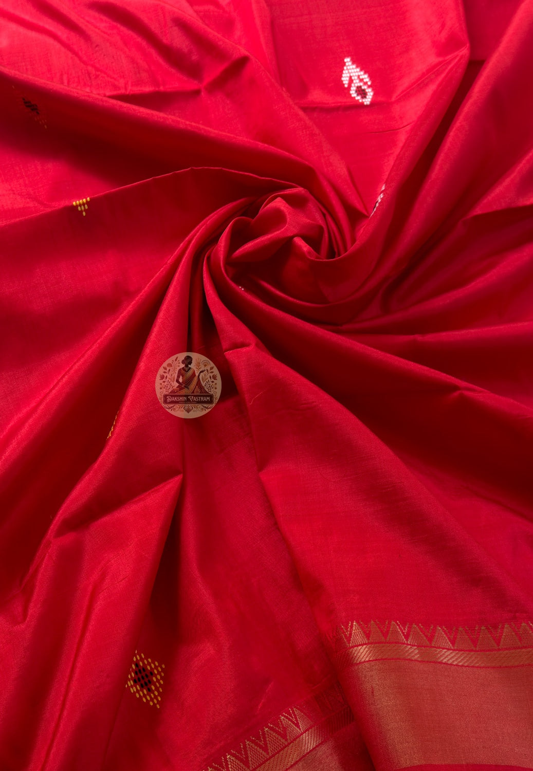 Full saree view of Bishnupur Katan pure silk collector's handloom saree with matching blouse piece for Durga Puja Diwali wedding receptions and classical cultural galas