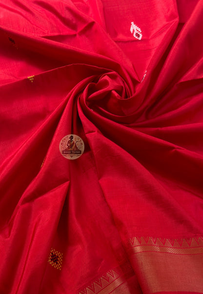 Full saree view of Bishnupur Katan pure silk collector's handloom saree with matching blouse piece for Durga Puja Diwali wedding receptions and classical cultural galas