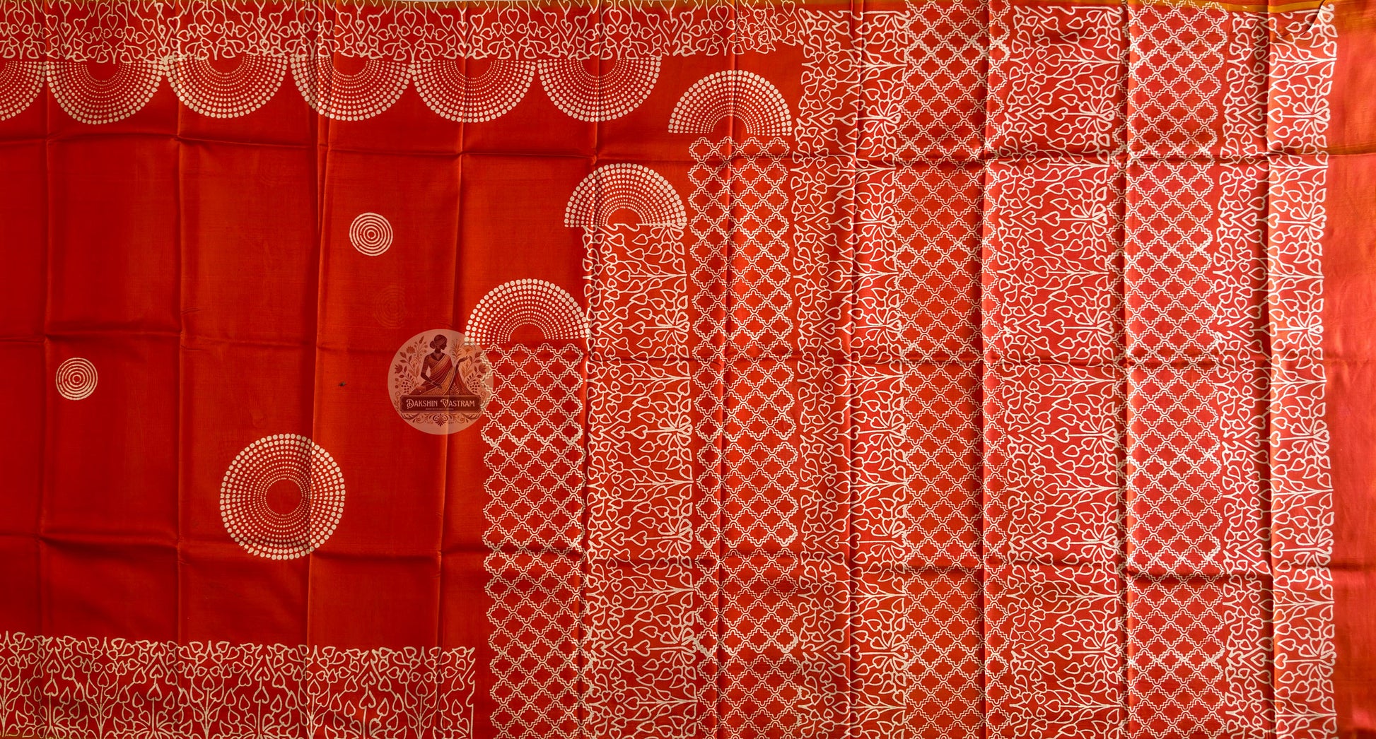 Bishnupur Silk Block Print Saree full view – authentic two-worlds heritage silk saree for Indian women in San Antonio, Sacramento, Cincinnati and Raleigh, ships worldwide
