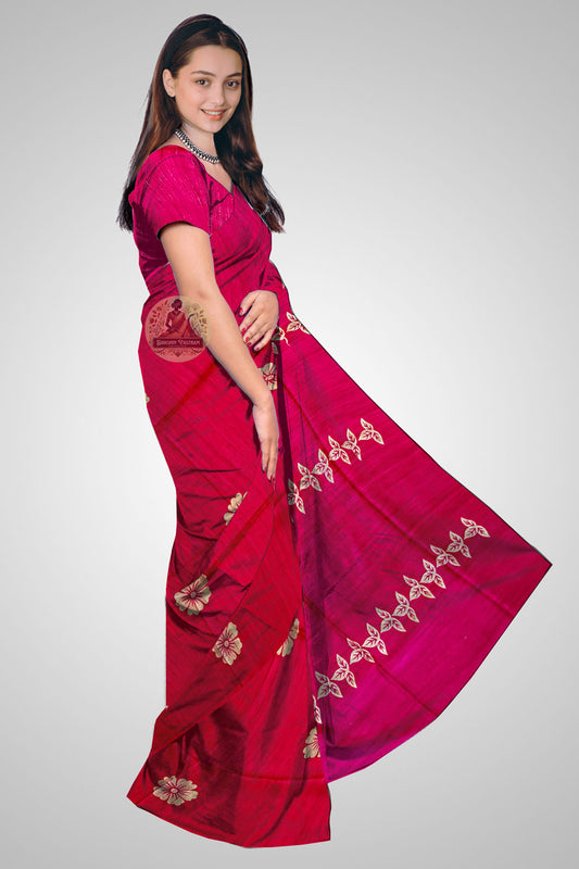Shop Indian Silk Saree online – Natural textured Tussar silk side view