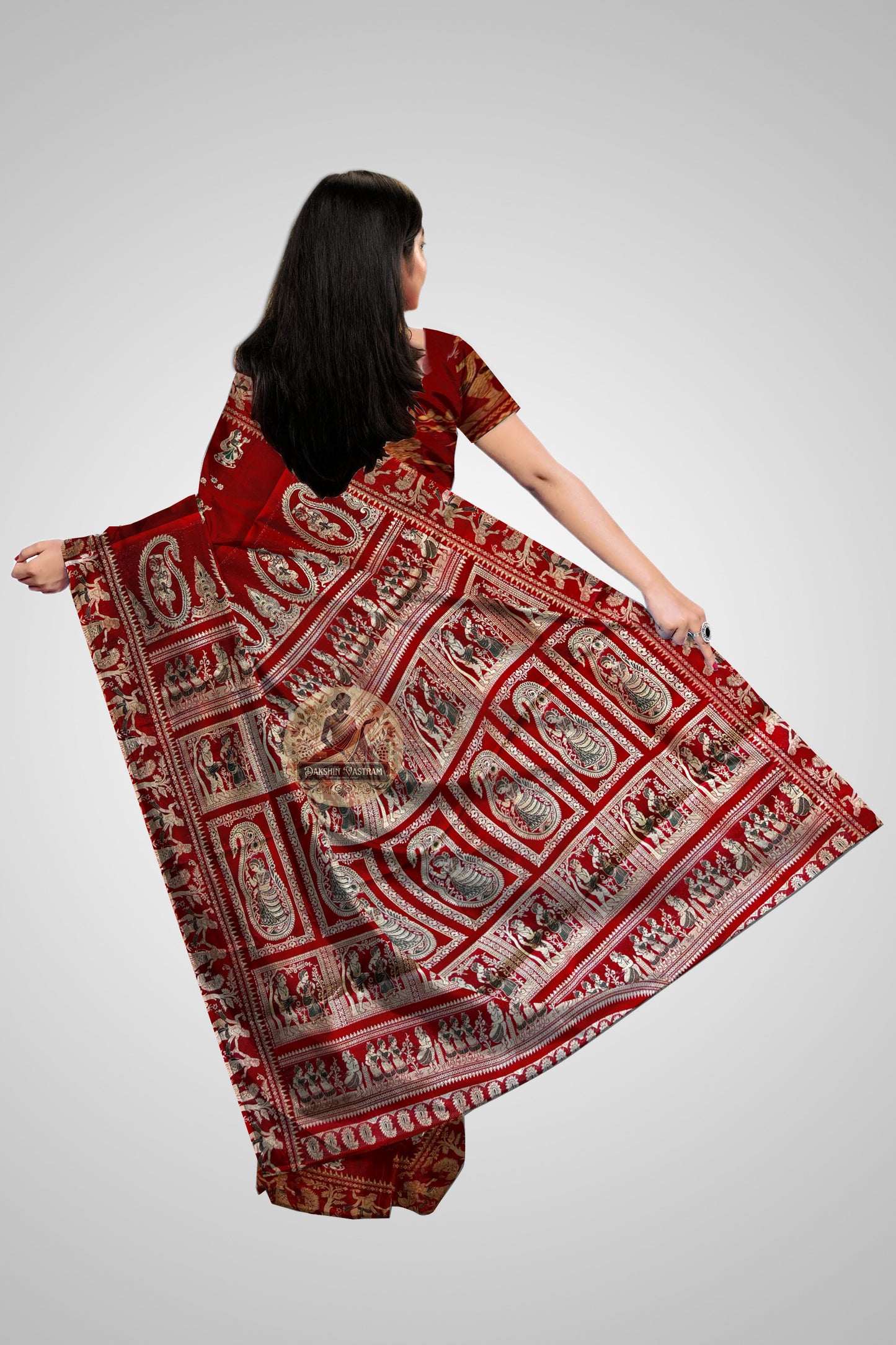 Buy Pure Baluchari Silk Saree – Close-up of intricate weave pattern