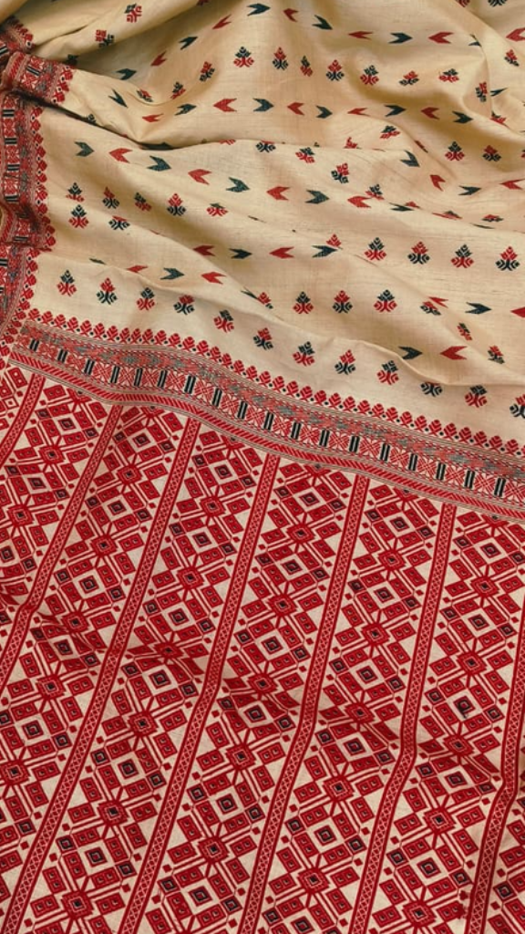 Buy Muga Tussar Silk Saree online – front view of silk saree