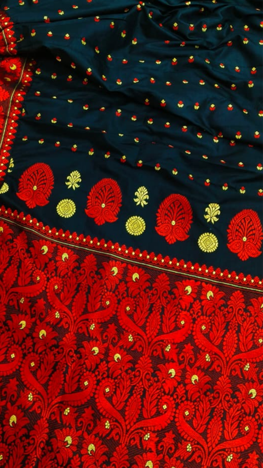 Assam Mulberry Silk Saree Heritage Bridal Edition in full Nivi drape – handloomed pure silk saree available across the UK