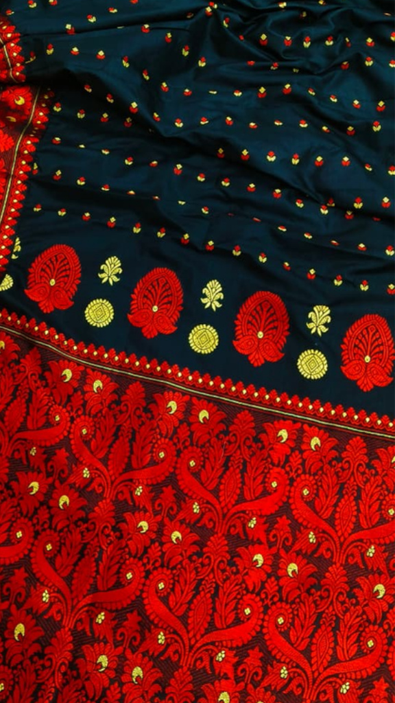 Assam Mulberry Silk Saree Heritage Bridal Edition in full Nivi drape – handloomed pure silk saree available across the UK