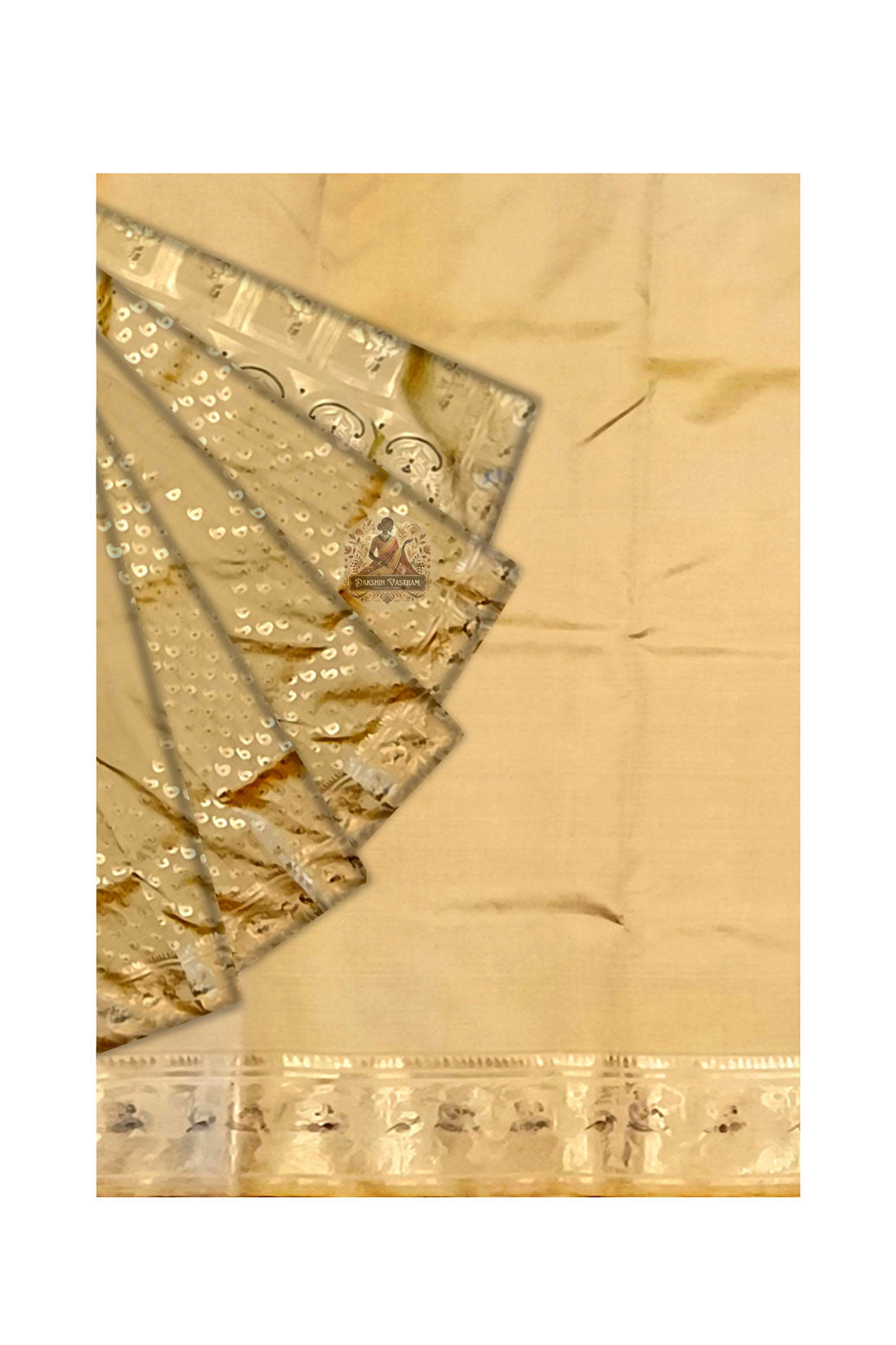 Shop Bengal Swarnachari Saree – Close-up of zari handloom detailing
