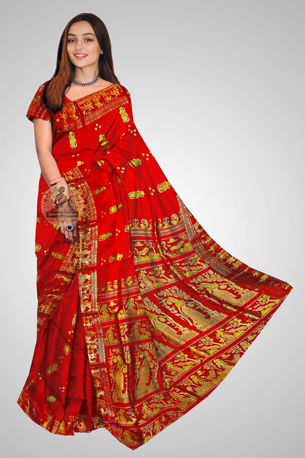 Buy Swarnachari Saree online – Traditional golden motif saree front view