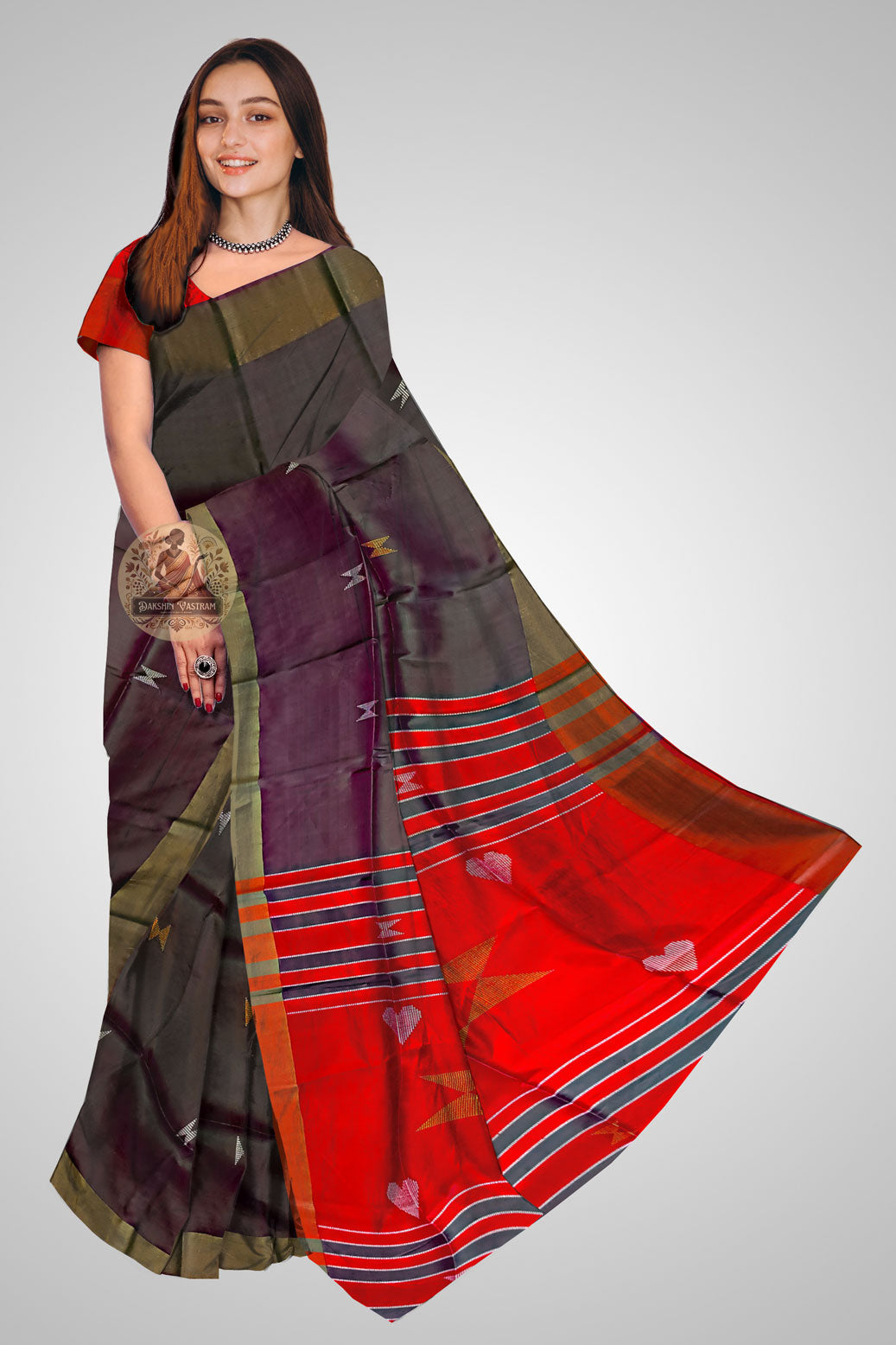 Shop Pure Silk Saree – Traditional front view in handloom style