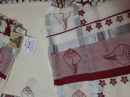 Kasavu Saree | Our Hand Printed Kasavu is a sustainable and environmentally friendly choice for your wardrobe