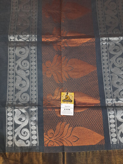 Handloom Copper Zari |  Expertly crafted, this Handloom Copper Zari fabric features a luxurious silver color woven with high-quality copper threads