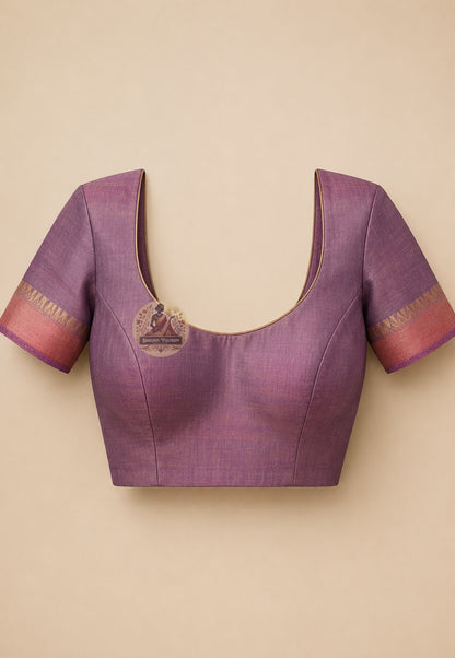 Matching unstitched blouse piece of Bishnupur Katan silk saree in pure classical Katan silk with border trim, included with saree for tailoring — the same classical standard throughout