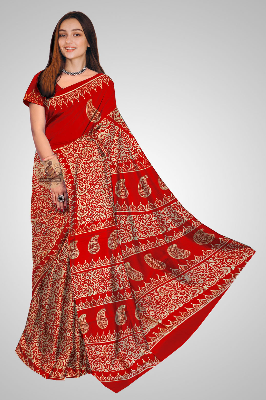 Buy Pure Katan Silk Saree online – Elegant front view of traditional saree